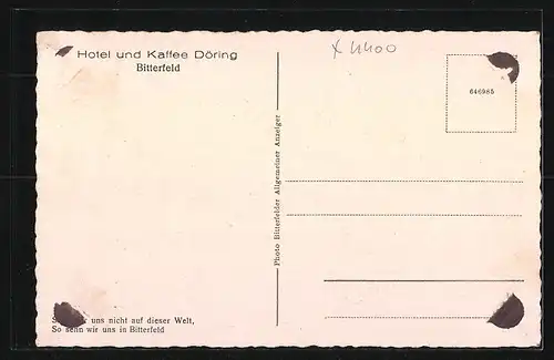 AK Bitterfeld, Hotel und Kaffee Döring bei Nacht, mit übermalten -Fahnen