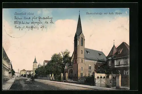 AK Neustadt /Orla, Bismarckstrasse mit kathol. Kirche