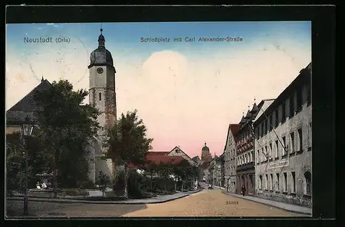 AK Neustadt /Orla, Schlossplatz mit Carl-Alexander-Strasse