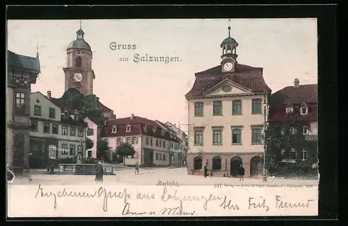 AK Salzungen, Marktplatz mit Rathaus und Kirche