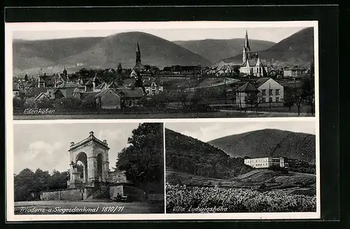AK Edenkoben, Ortsansicht, Denkmal 1870 /71, Villa Ludwigshöhe