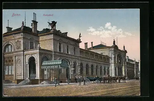 AK Bonn, Bahnhof mit Pferdedroschken