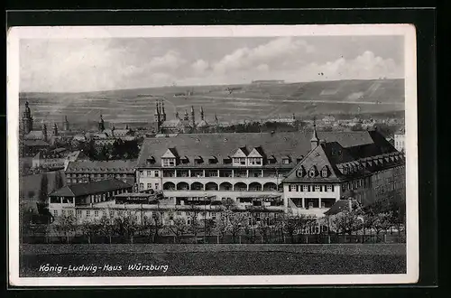 AK Würzburg, König Ludwig-Haus aus der Vogelschau