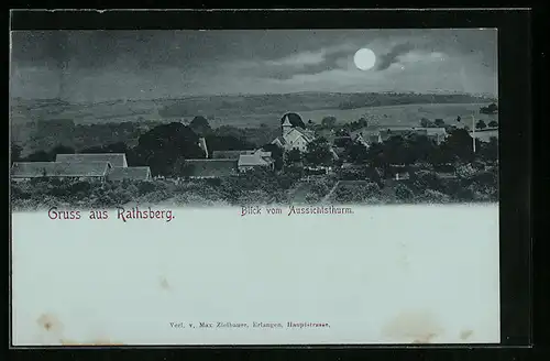 Mondschein-AK Rathsberg, Blick vom Aussichtsthurm