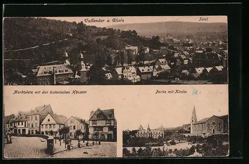 AK Vallendar /Rh., Totalansicht, Marktplatz mit historischen Häusern