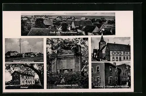 AK Geroldshausen, Ortsansicht, Bahnhof, Bäckerei Heunisch