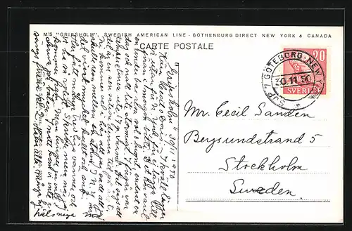 AK Passagierschiff MS Gripsholm, Swedish American Line