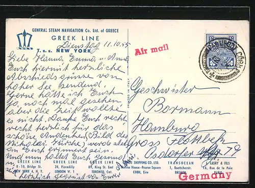 AK Passagierschiff TSS New York, Greek Line