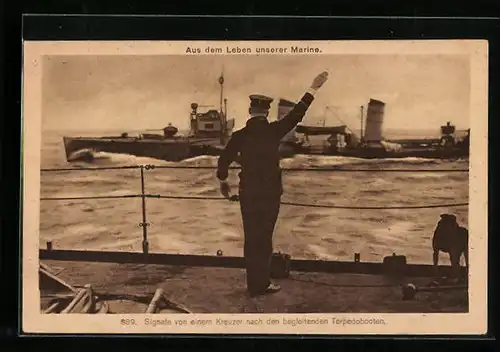 AK Signale von einem Kreuzer nach den begleitenden Torpedobooten