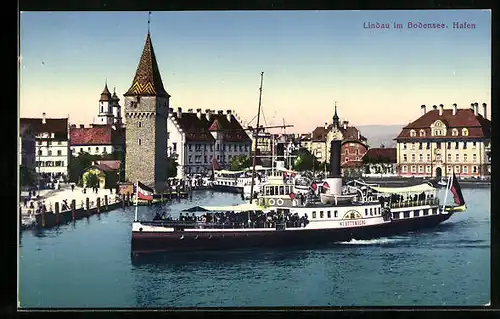 AK Lindau i. B., Bodenseedampfer Württemberg, Hafen