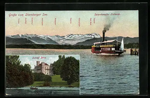 AK Starnberger See, Salondampfer Luitpold, Schloss Berg