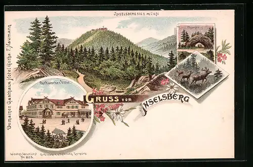 Lithographie Inselsberg, Gesamtansicht, Gothaisches Hotel, Thorstein