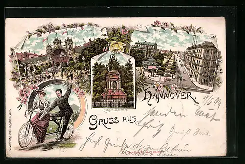 Lithographie Hannover, Georgstrasse, Ausstellungsgebäude, Krieger-Denkmal