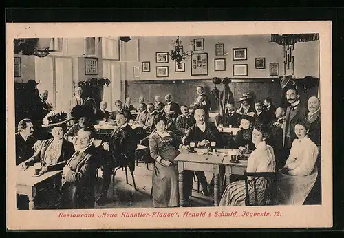 AK Berlin, Restaurant Neue Künstler-Klause, Jägerstr. 12, Innenansicht mit Gästen