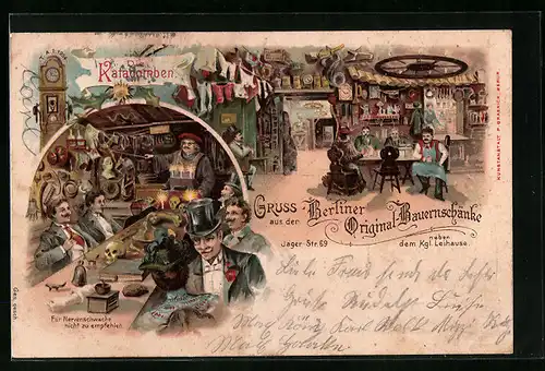 Lithographie Berlin, Gasthaus Original-Bauernschänke, Jager-Str. 69, Katacomben mit Gästen