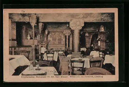 AK Berlin, Gasthaus Klosterkeller, Mohrenstr. 17, Innenansicht