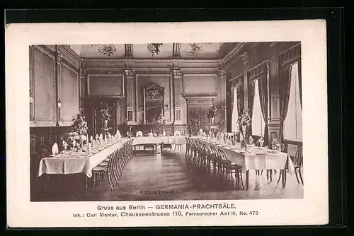 AK Berlin, Gasthaus Germania-Prachtsäle, Chaussestr. 110, Innenansicht