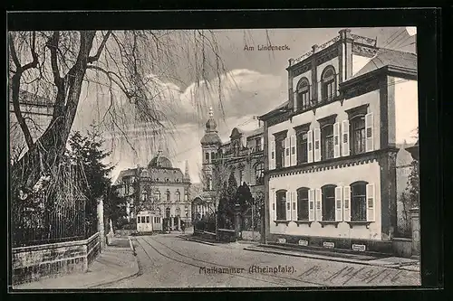 AK Maikammer /Rheinpf., Strassenpartie am Lindeck, mit Strassenbahn