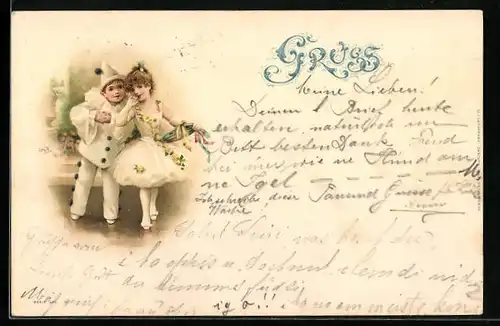 Lithographie Weisser Harlekin und Ballerina