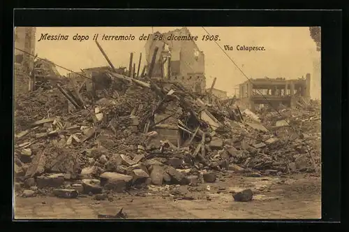 AK Messina dopo il terremoto del 28 dicembre 1908, Via Calapesce, Erdbeben