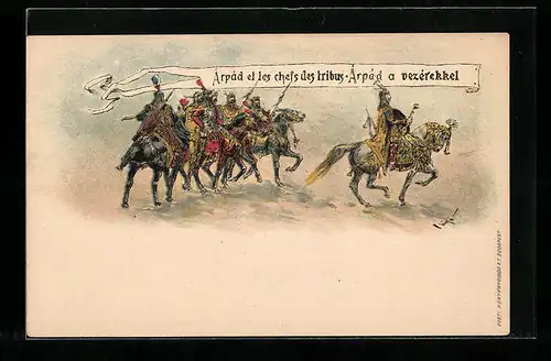 Lithographie Árpád a vezérekkel, Ganzsache Ungarn