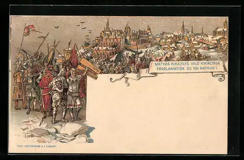 Lithographie Matyas Kiralylya valo Kikialtasa, Ganzsache Ungarn