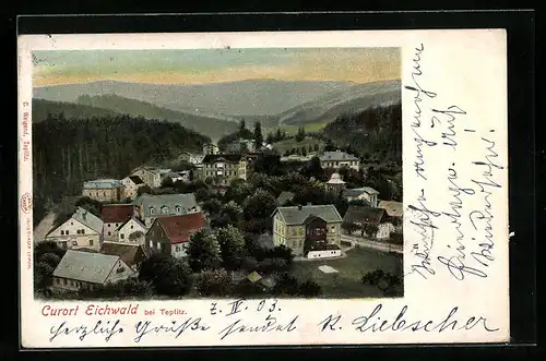 AK Eichwald b. Teplitz, Gesamtansicht aus der Vogelschau