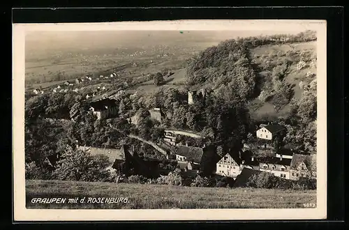 AK Graupen, Ortsansicht mit d. Rosenburg