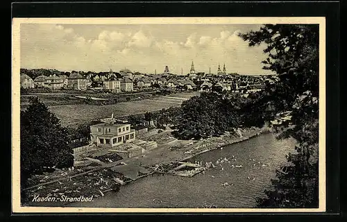 AK Kaaden, Strandbad aus der Vogelschau