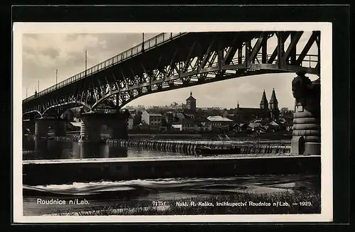 AK Roudnice n. Lab., Ortsansicht mit Brücke