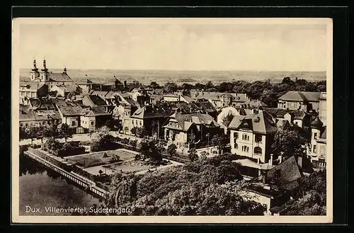 AK Dux, Villenviertel aus der Vogelschau