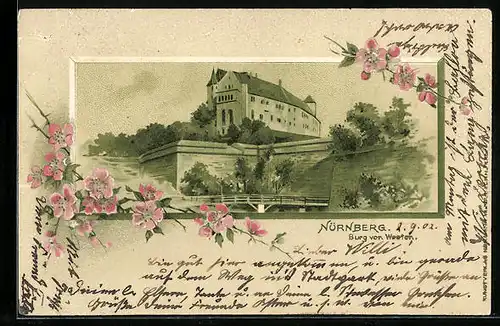 Passepartout-AK Nürnberg, Burg von Westen