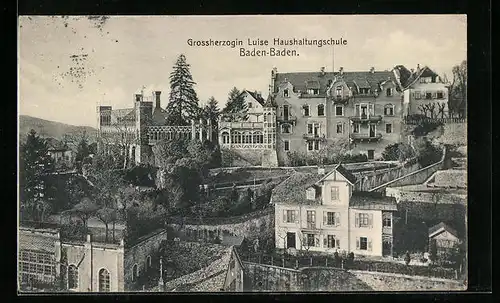 AK Baden-Baden, Grossherzogin Luise Haushaltungsschule aus der Vogelschau