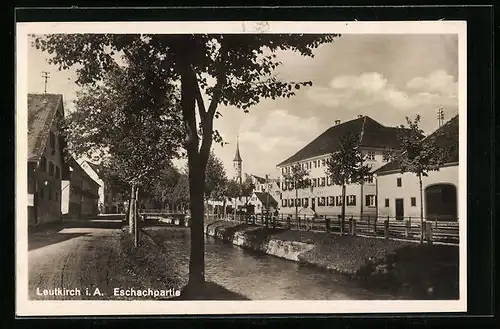 AK Leutkirch i. A., Eschachpartie mit Hotel Post