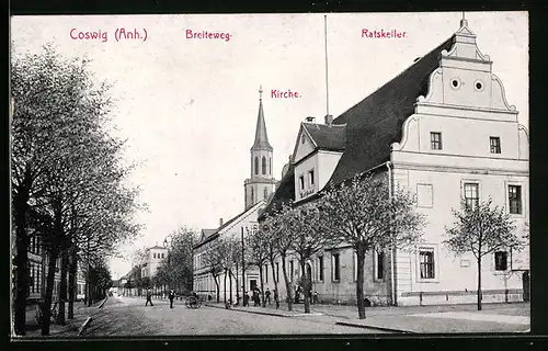 AK Coswig i. Anh., Breiteweg, Kirche, Ratskeller