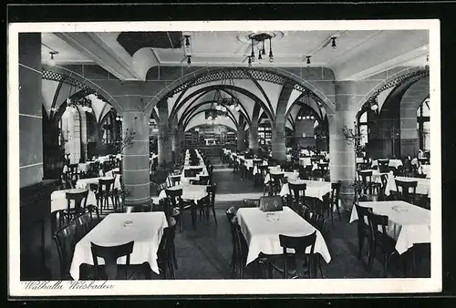AK Wiesbaden, Cafe Walhalla, Innenansicht