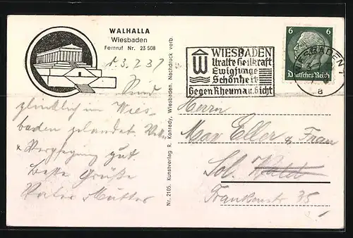 AK Wiesbaden, Cafe Walhalla, Innenansicht