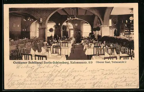 AK Berlin-Schöneberg, Gasthaus Goldener Schlüssel in der Kolonnenstr. 8 /9, Oberer Saal, Teilansicht