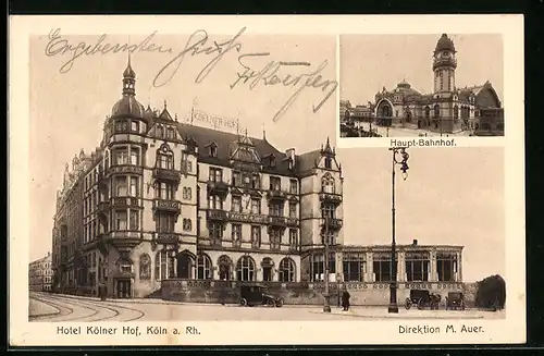 AK Köln a. Rh., Hotel Kölner Hof, Hauptbahnhof