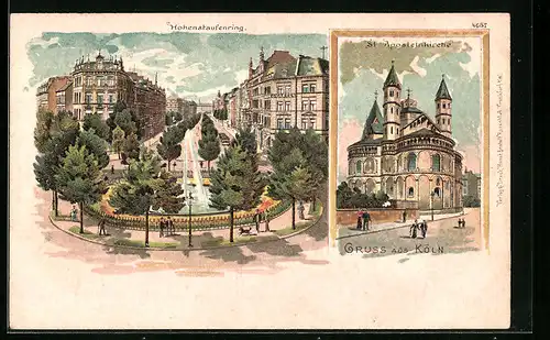 Lithographie Köln, Hohenstaufenring, St. Apostelkirche