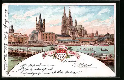 Lithographie Köln, Totalansicht mit Dom