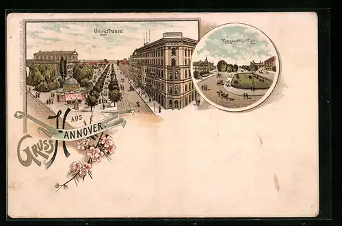 Lithographie Hannover, Georgstrasse, Königsworther Platz