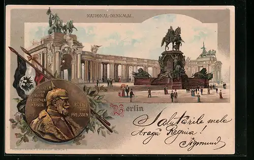 Lithographie Berlin, National-Denkmal, Wilhelm der grosse deutsche Kaiser
