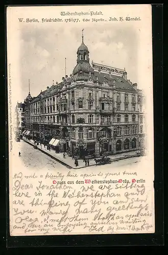 AK Berlin, Gasthaus Weihenstephan-Palast, Friedrichstrasse 176 /177 Ecke Jägerstrasse
