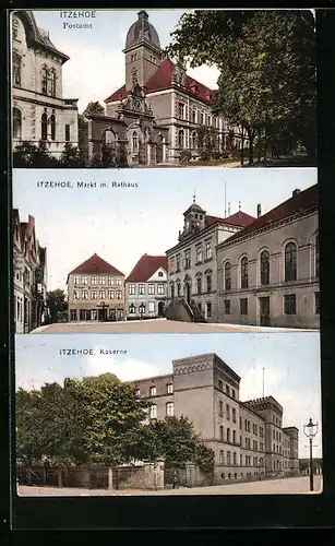 AK Itzehoe, Postamt, Markt und Rathaus, Kaserne