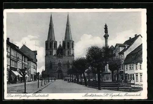 AK Duderstadt, Marktstrasse, St. Cyriakus, Mariensäule