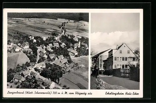 AK Langenbrand i. Württ. Schwarzwald, Fliegeraufnahme des Ortes, Erholungsheim Haus Ecker