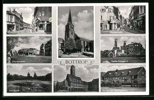 AK Bottrop, Hansastrasse, Pferdemarkt, Rathaus