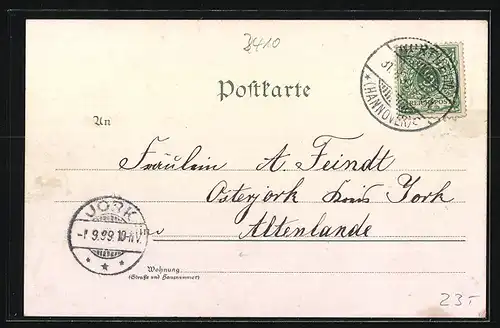 Lithographie Hammenstedt b. Northeim, Schule, Kirche, Ortspartie