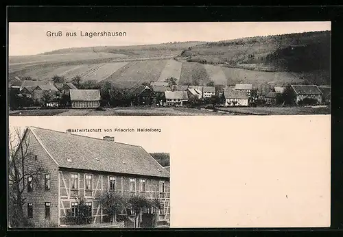AK Lagershausen, Gasthof von Friedrich Heidelberg, Ortsansicht